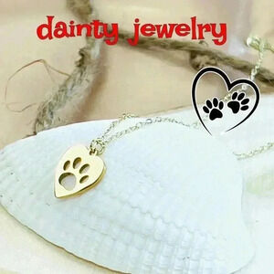 Gold heart paw print necklace cat or dog owner coin jewelry made with love